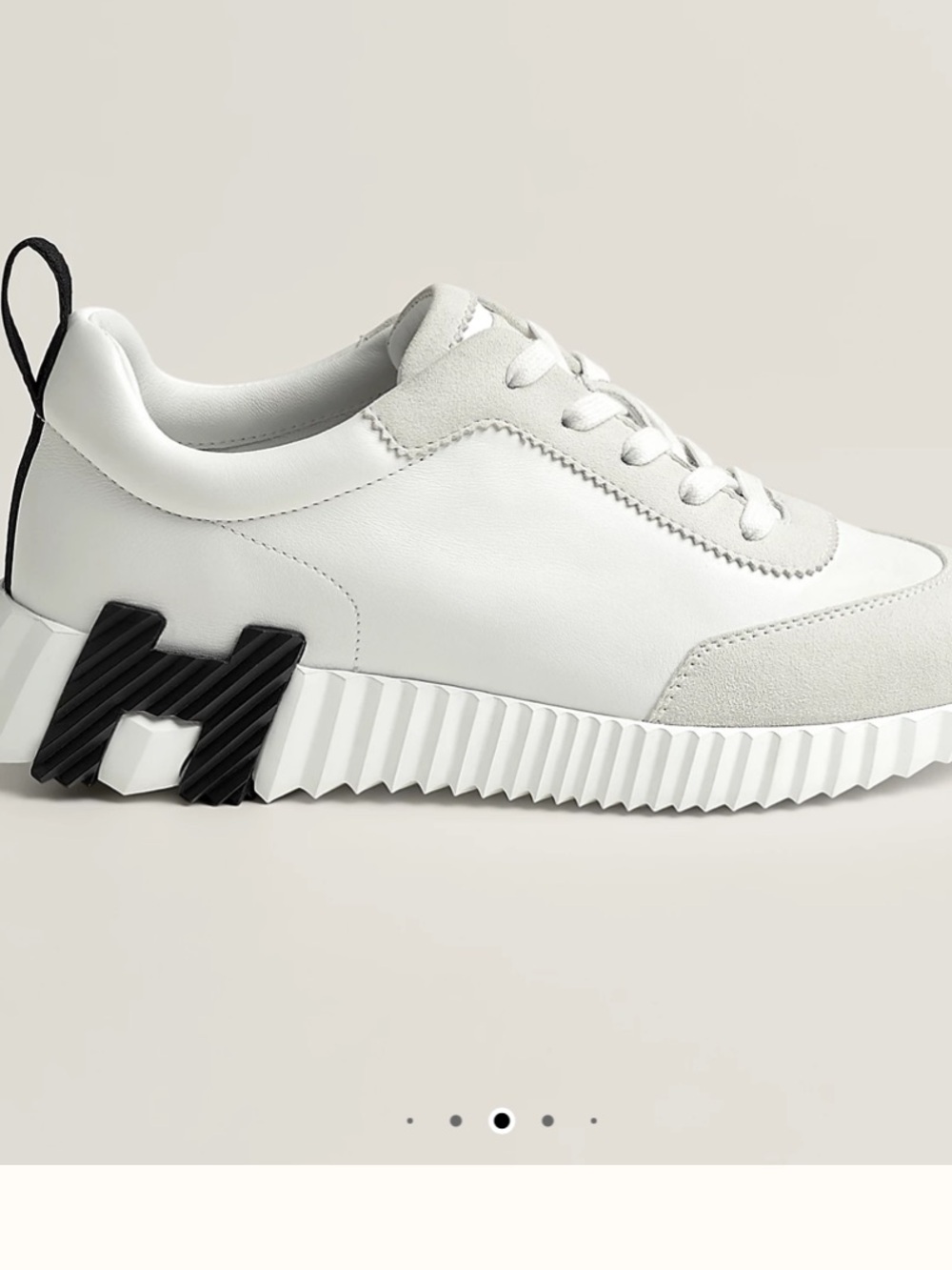 Hermes White Leather Low-Top Sneakers with Black H Logo Detail